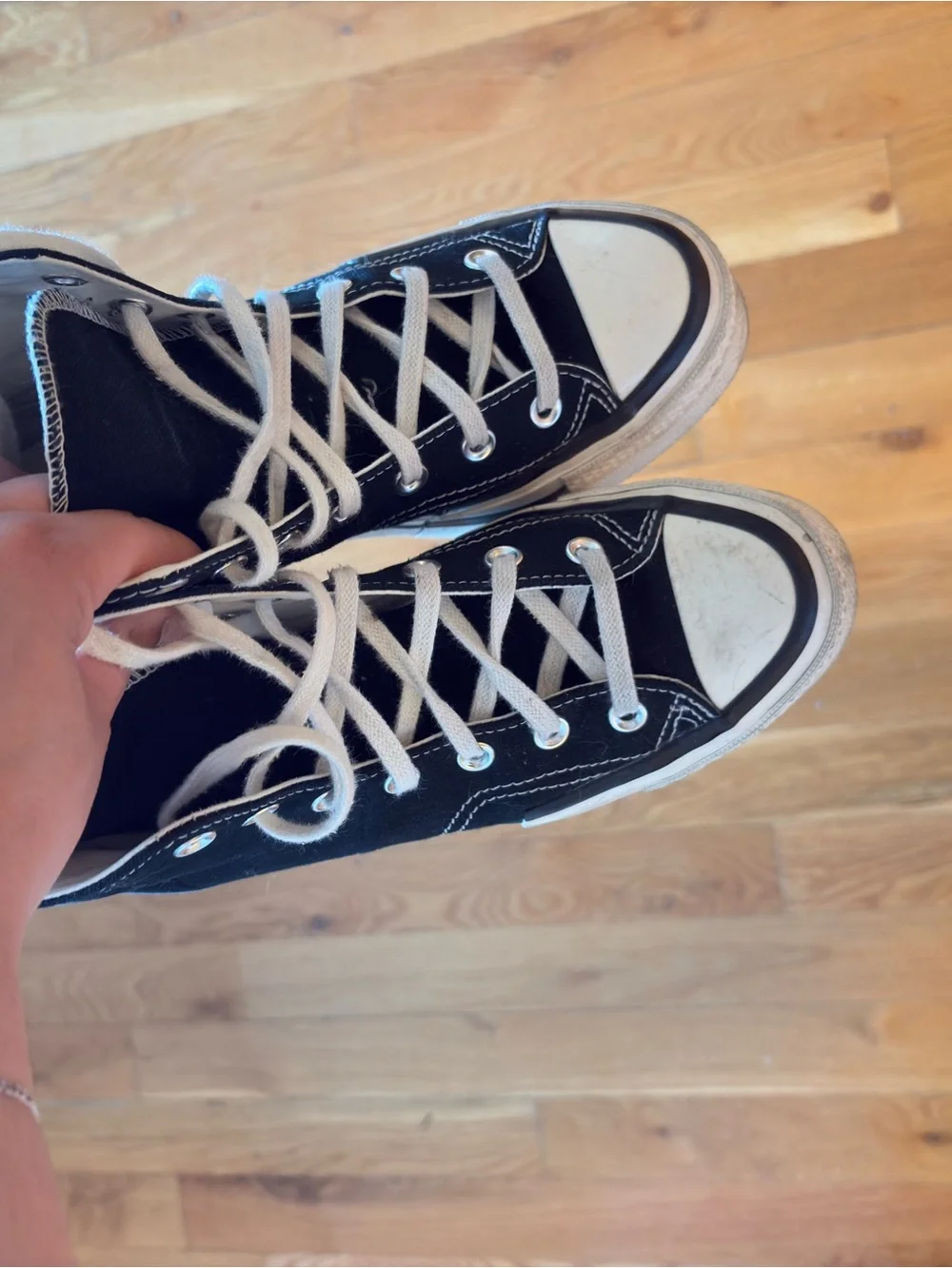 Womens Black High-Top Converse Canvas Sneakers with White Laces